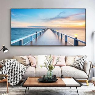 现代简约海景风景客厅装饰画轻奢风大气沙发背景群山日出墙壁挂画