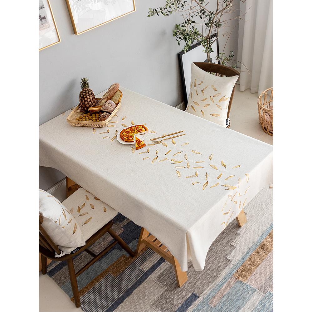 桌布桌旗北欧ins防水防烫刺绣棉麻简约现代长方形茶几垫餐桌布