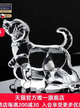 捷克进口水晶玻璃动物小摆件 送礼北欧轻奢 小狗松鼠小猫雕像高端