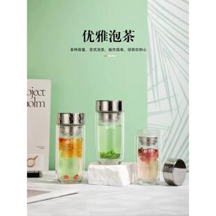 华象双层锤纹玻璃杯大容量车载便携泡茶杯办公家用精致商务 匡迪