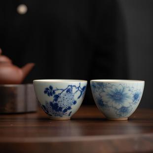仿古青花单个家用茶盏杯陶瓷主人杯功夫茶具个人品茗杯 小院遇见
