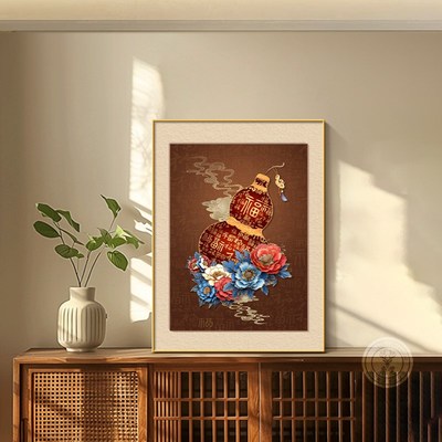 新中式福禄葫芦挂画餐厅斗柜装饰画电视柜台面摆件画卧室床头壁画