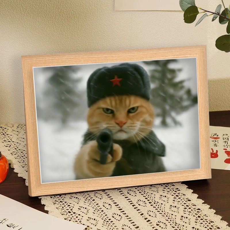 画框猫猫军事风耄耋猫酷炫家居装饰玄关书房客厅卧室相框立体摆台图片