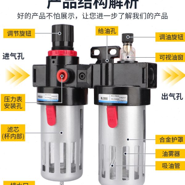亚德客型BFC2000二联件油水分离器调压阀过滤器BFC3000气 源处