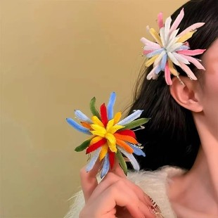 彩色烟花 马年头饰女发卡跨年发饰 新年扭扭棒烟花发夹女2026新款