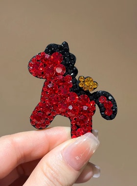 韩版新年满钻元宝小马发夹高级感侧边发卡发饰个性时尚彩钻小夹子