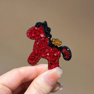 韩版新年满钻元宝小马发夹高级感侧边发卡发饰个性时尚彩钻小夹子