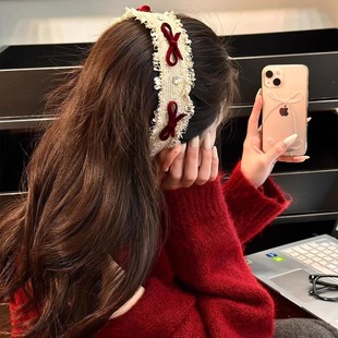 原创 小香风蝴蝶结宽边发箍女高颅顶压发头箍新年头发饰发卡 法式