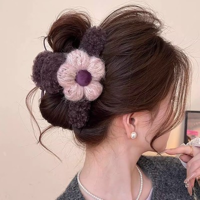 AB面毛线花朵毛绒抓夹鲨鱼夹