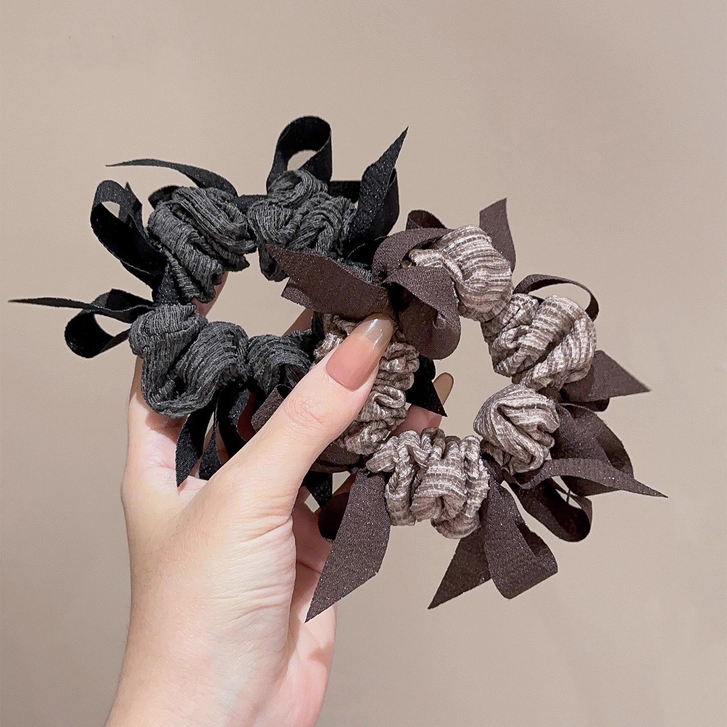 韩系小众手工撞色编织蝴蝶结发圈