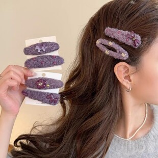 毛绒KT蝴蝶结紫色发夹边夹女2026新款高端侧边刘海夹碎发卡bb夹子