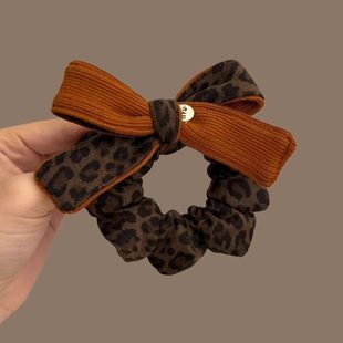 韩系ins东大门大肠豹纹拼色发圈蝴蝶结发绳丸子头发绳扎马尾皮筋