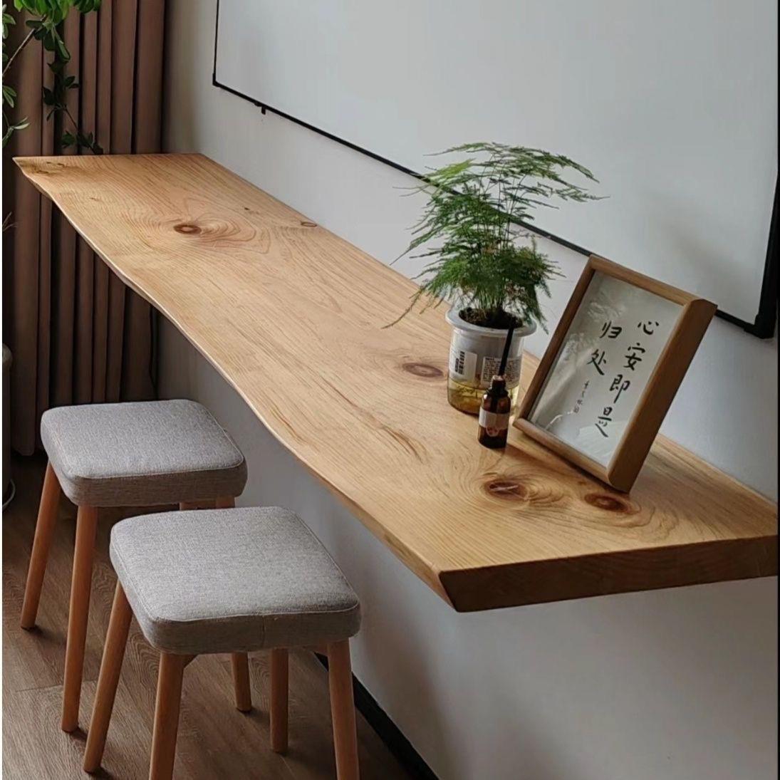 实木墙上置物架隔板置物桌板折叠电脑桌墙面层板置物板一字置物架