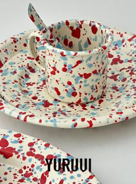 [YURUUI设计师]美国Crow Canyon泼墨搪瓷红蓝气泡餐盘马克杯勺