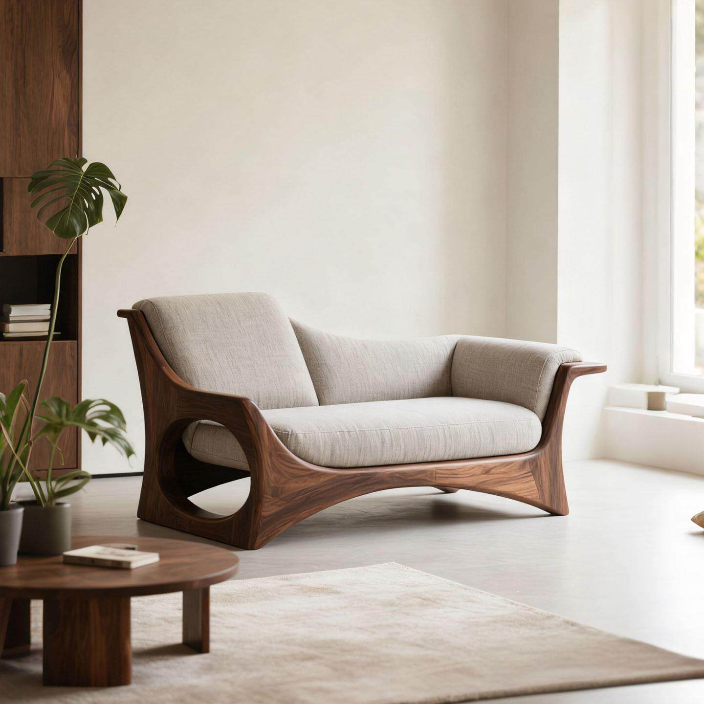 新中式北美黑胡桃木布艺贵妃椅别墅客厅现代简约轻奢实木双人沙发