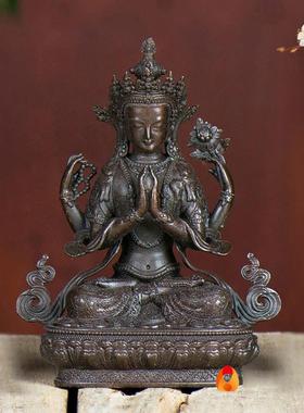 藏村 四臂观音铜像铜仿古现代随身小铜像居家桌面摆件3寸
