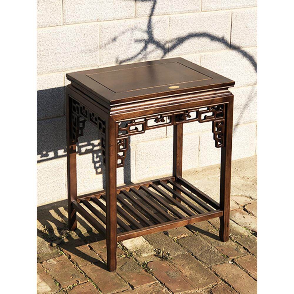 实木边几花架榆木质多雕花长方形鱼缸架子中式奇石盆景架花盆底座