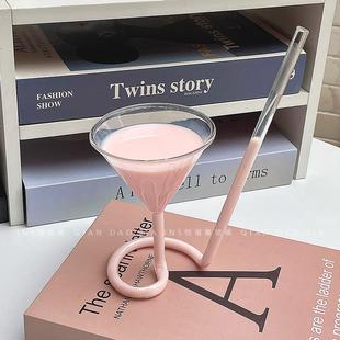 ins风创意搞怪玻璃杯螺旋带吸管杯牛奶喝水杯子家用女咖啡杯酒杯