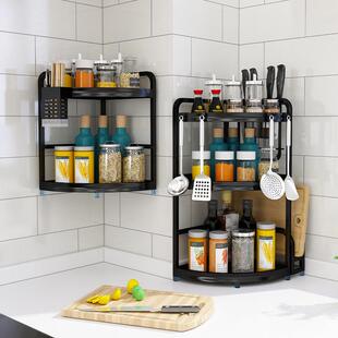 厨房转角置物架台面调味品调味罐架多功能家用三角架不锈钢收纳层