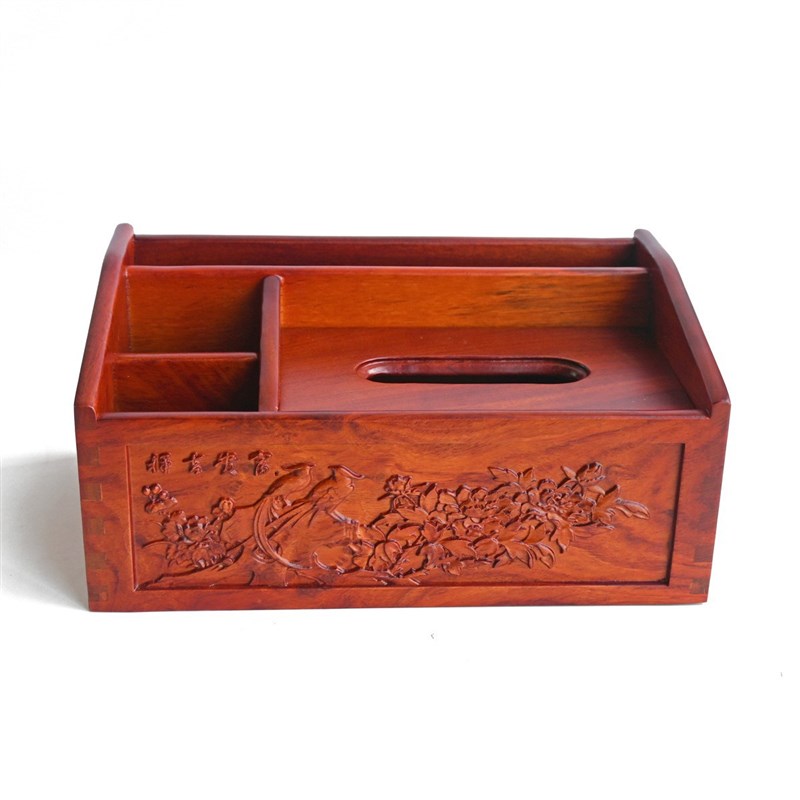 新榫卯结构实木纸巾盒多功能遥控器收纳盒家用桌面实木客厅抽纸盒
