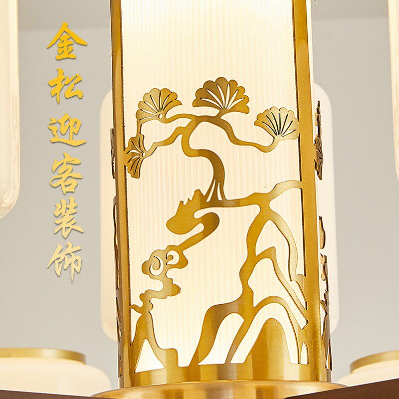 新中式客厅吊灯自建房别墅实木中国风高端大气珐琅彩铜灯大厅主灯