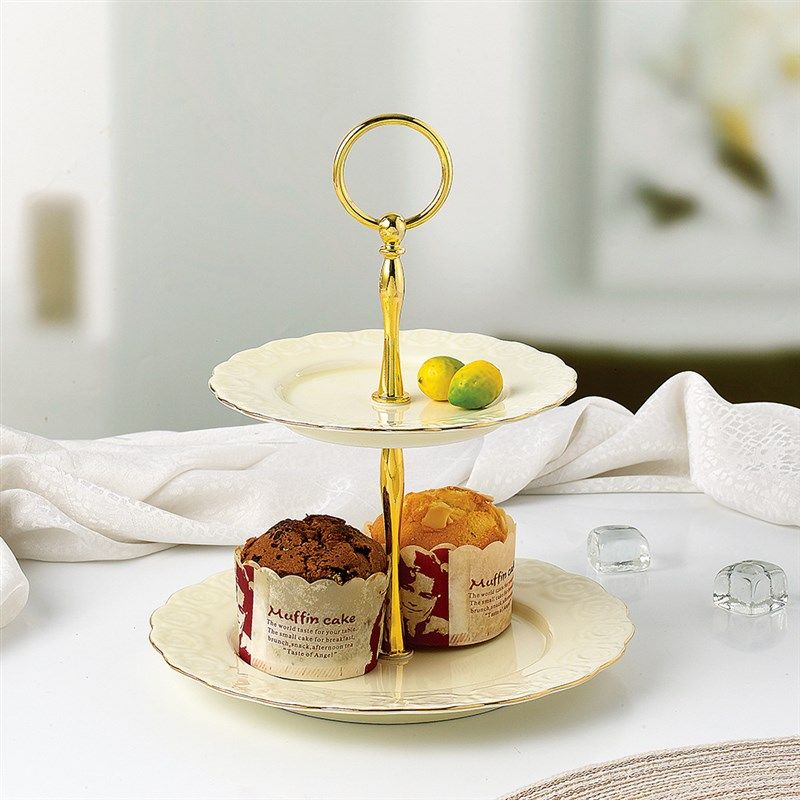 欧式双层水果盘客厅创意摆台蛋糕架甜品糖干果盘下午茶陶瓷点心盘