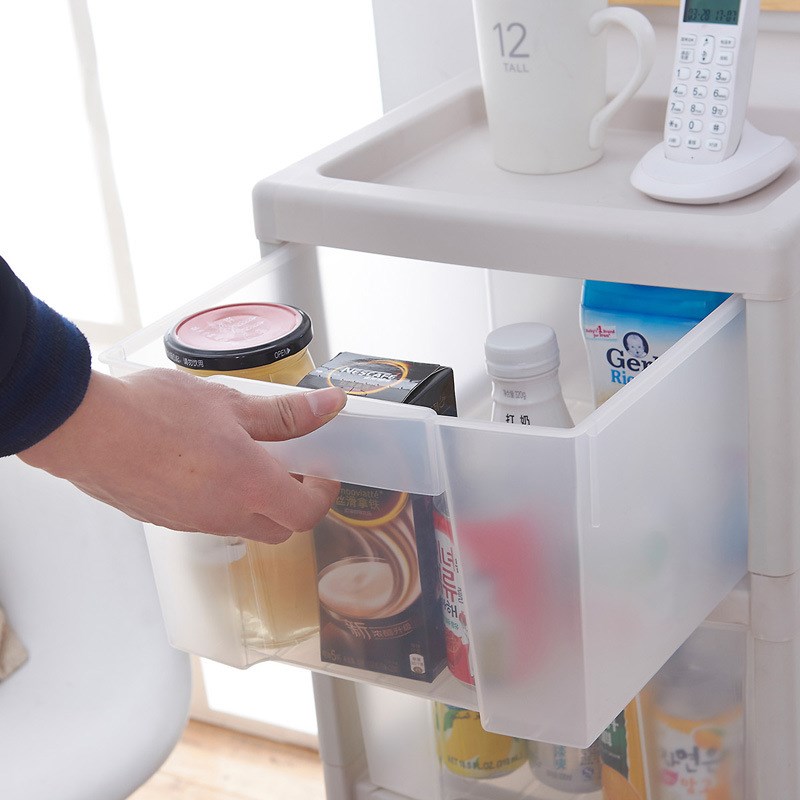 加厚多层抽屉式收纳柜四层透明储物柜塑料滑轮组合置物架