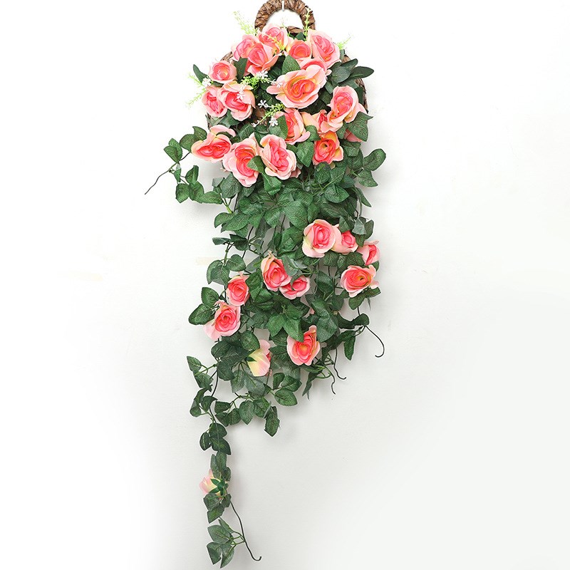 田园玫瑰花仿真花藤条壁挂 家居仿真植物墙装饰 仿真玫瑰藤条套装