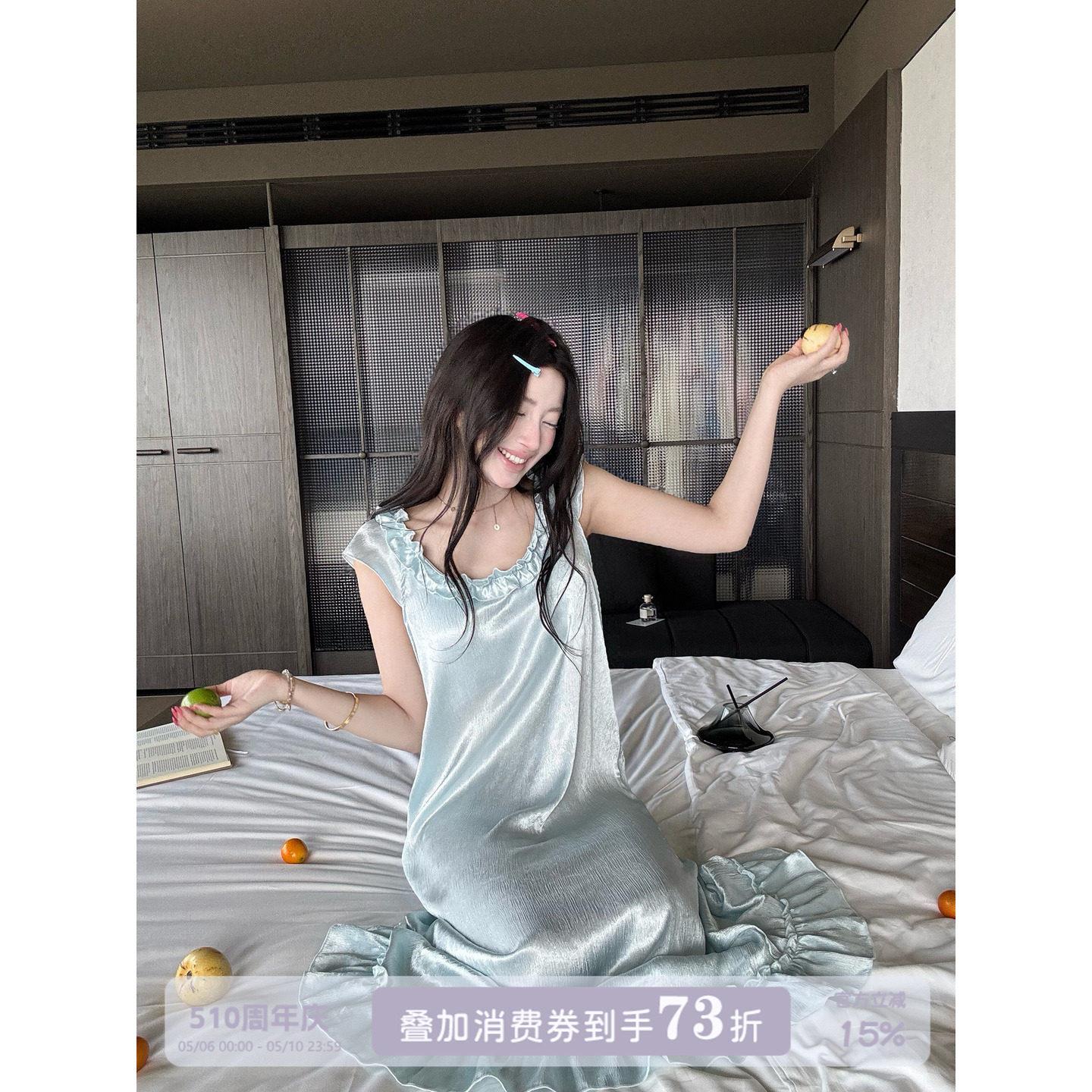 JoyceBra绝美花边吊带睡衣女夏季薄款透气宽松居家长款带胸垫睡裙