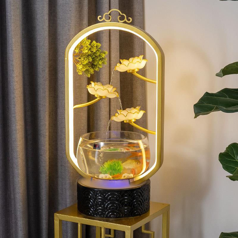 轻奢高档流水摆件循环水客厅电视柜旁创意桌面小型鱼缸新中式装饰