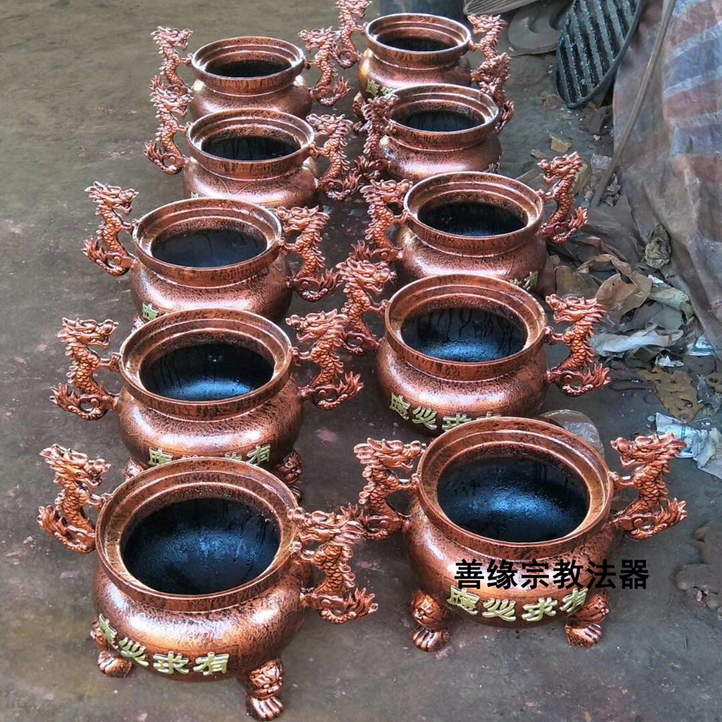 圆形烧香炉平口道观家用有求必应香炉宗祠寺庙铸铁铜万年香火室内