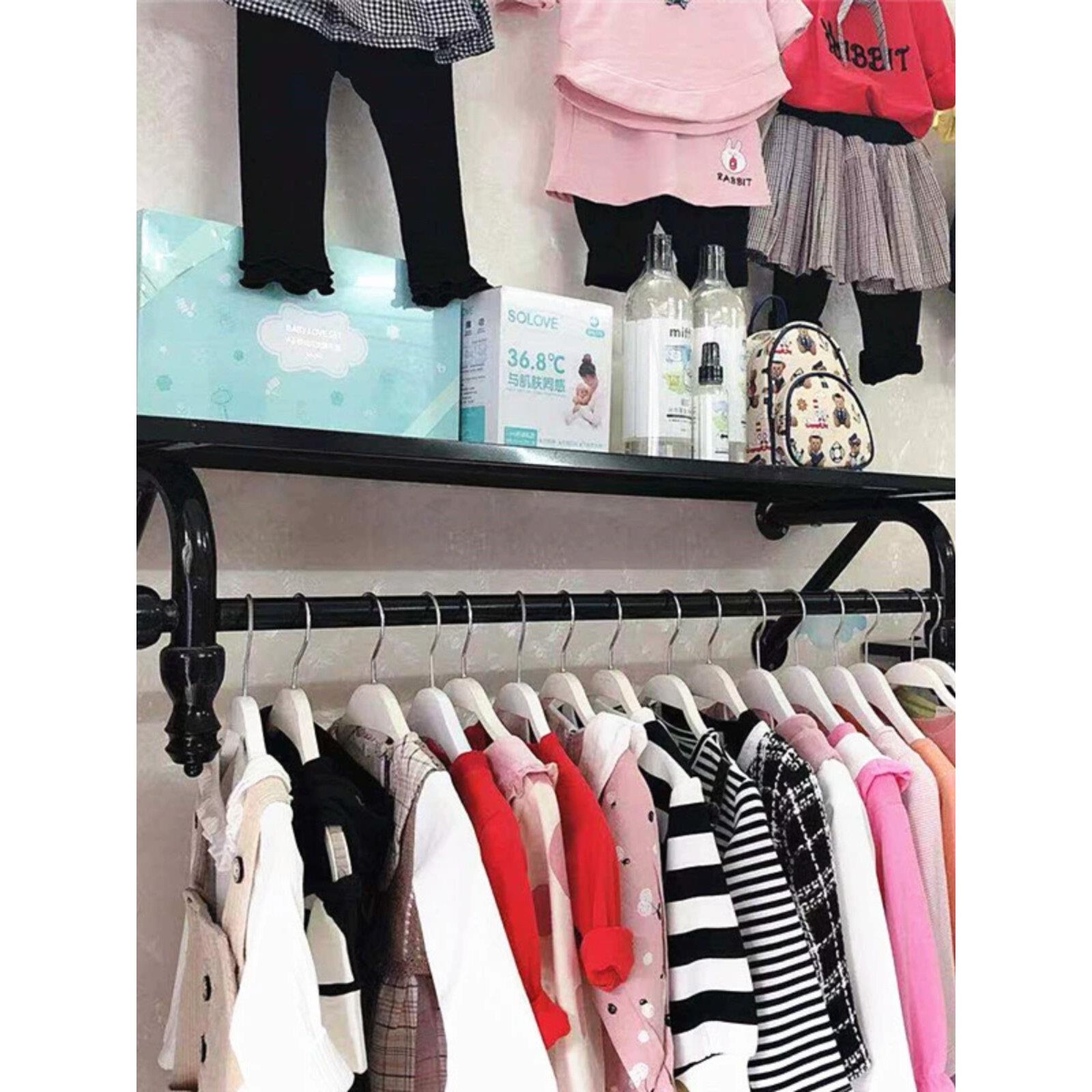 铁艺覆古服装店展示架上墙童装货架女装店铺壁挂式衣服架子正侧挂
