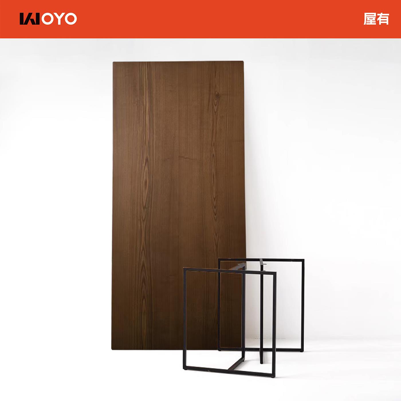 屋有WOYO丨胡桃色丨北美白蜡木原木实木大板桌餐桌书桌茶桌自然边