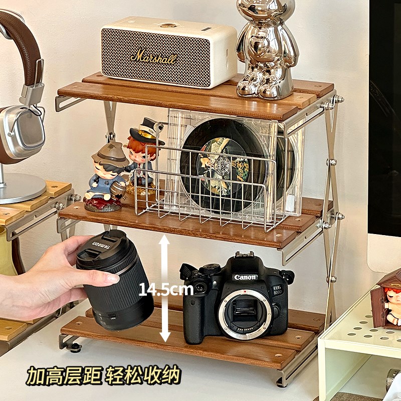 中古风桌面折叠置物架木质分层伸缩手办摆件音响音箱收纳架展示架