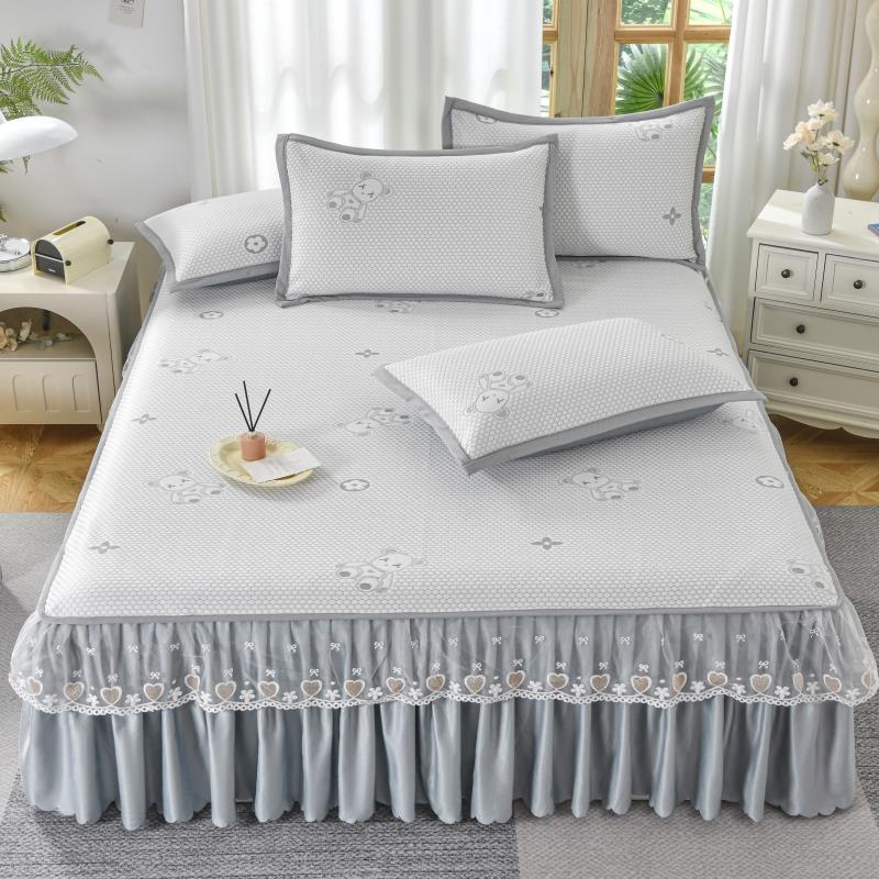 轻奢凉感豆豆冰丝凉席夏天床裙款藤席三件套夏季裙边凉席2025新款