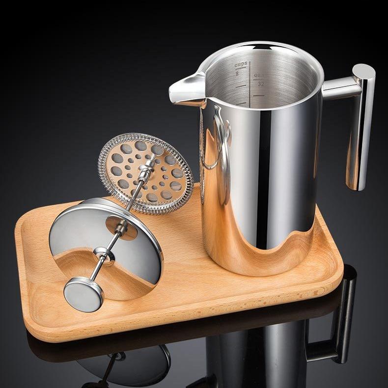 304不锈钢法压壶双层咖啡壶保温冲茶器法式按压手冲咖啡冲泡器具