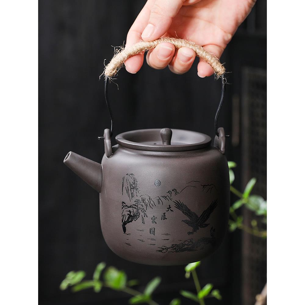 紫砂提梁壶刻字大容量泡茶壶定制家用凉水壶功夫茶具陶瓷单茶壶