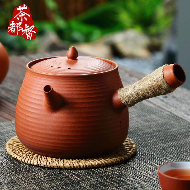 张少冬手拉砂铫壶岩矿朱泥粗陶壶纯手工煮茶器烧水橄榄炭炉黑晶炉