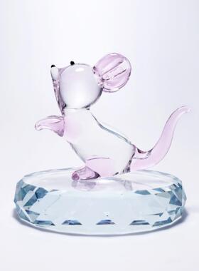 可爱小老鼠生日礼物水晶玻璃创意摆件十二生肖鼠动物属相琉璃车载