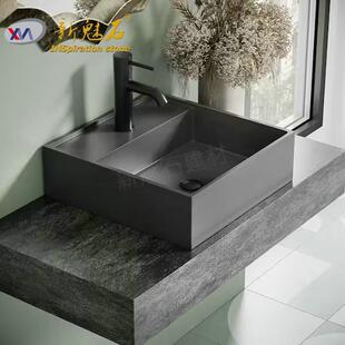 新型独立式台上水泥盆厂家定制景区清水混凝土洗手池操作台洗手盆