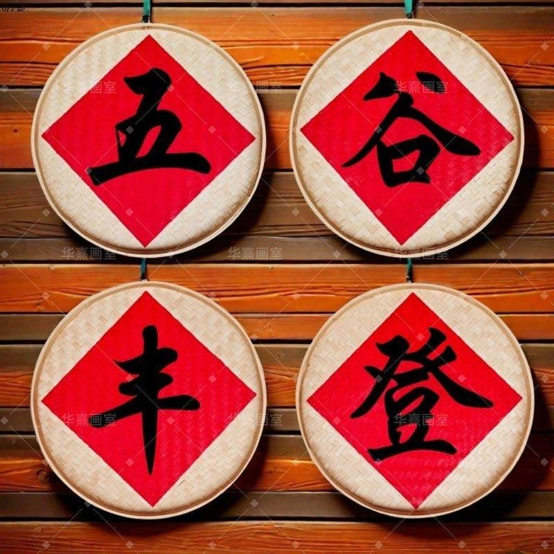 竹编手绘簸箕五谷丰登农家乐匾门头农庄招牌复古装饰广告圆形定制,特色手工艺,竹编/竹雕,淘宝优惠券,粉丝福利购,淘宝优惠卷