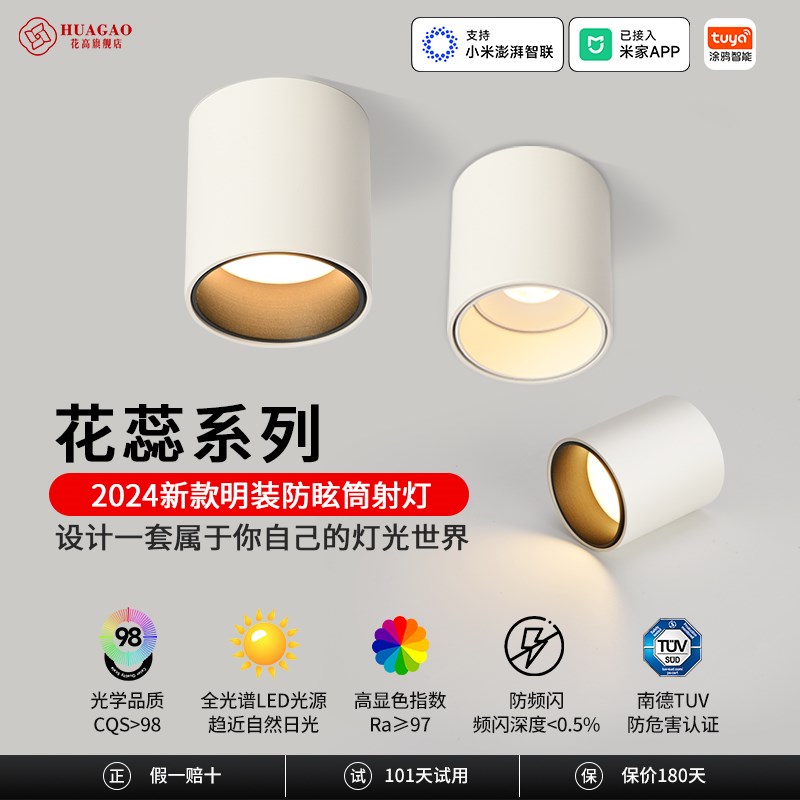 明装筒灯射灯led天花灯免开孔家用圆形吸顶式玄关走道卧室无主灯