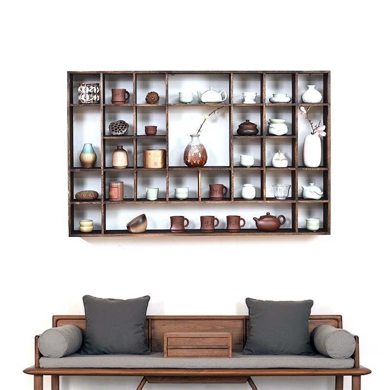 实木挂墙茶杯架博古架多宝阁收纳展示架置物架紫砂茶壶茶具柜壁挂