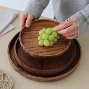 木盘子餐具 南美胡桃木托盘果盘实木圆形形家用水杯子茶杯托盘日式