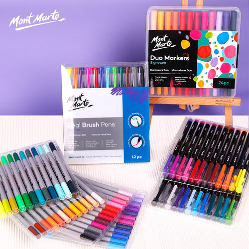 蒙玛特儿童水彩笔24色双头手工绘画描边勾线笔可洗油性软头水彩笔