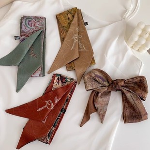新款 小领巾 艺术敦煌飞天系列丝巾长条多功能扎发绑包飘带搭配衬衫