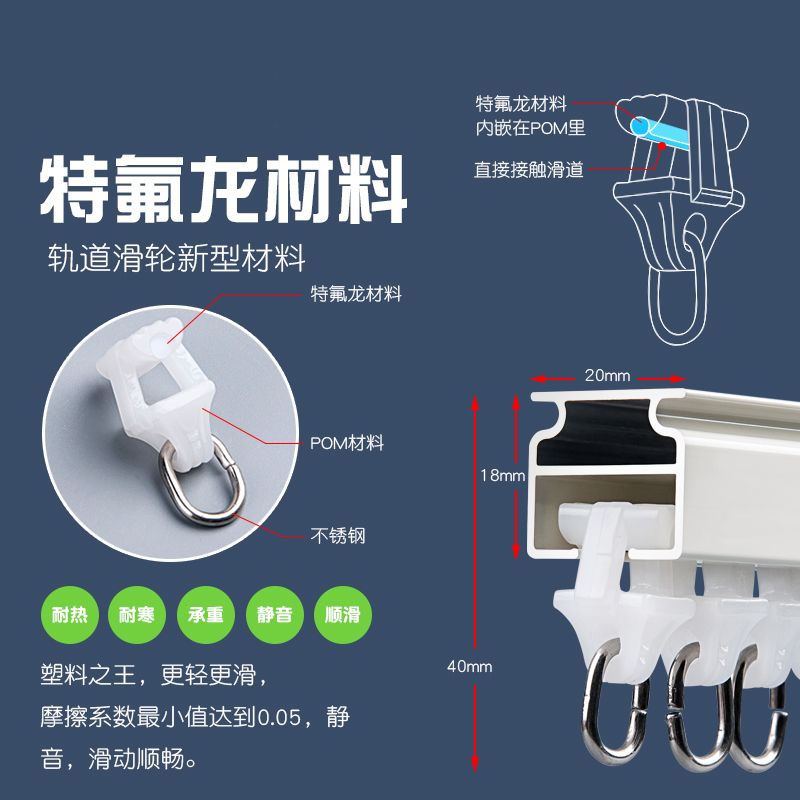 2020新品 窗帘轨道加厚铝合金电泳静音顶装侧装滑轮单轨双轨