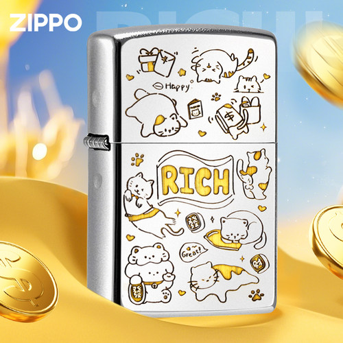 zippo暴富猫官方正品煤油防风