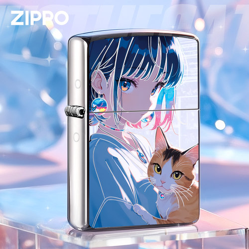 zippo抱猫少女官方正品防风