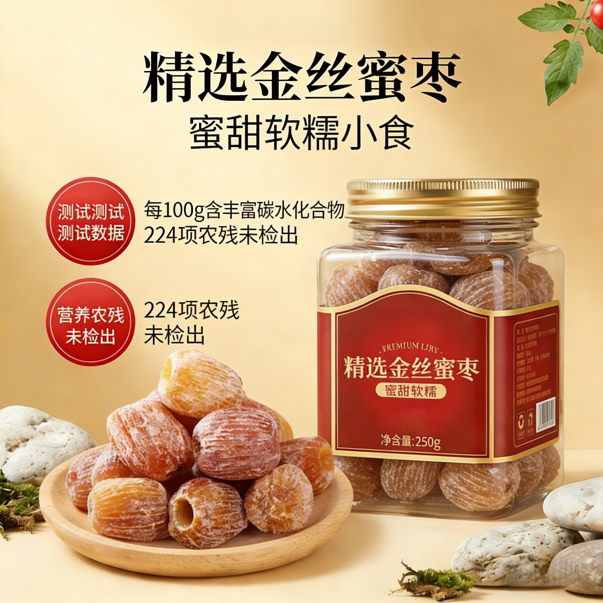 农科院蜜枣500g金丝蜜枣无核蜜枣干煲汤用特级包粽子专用水晶蜜枣
